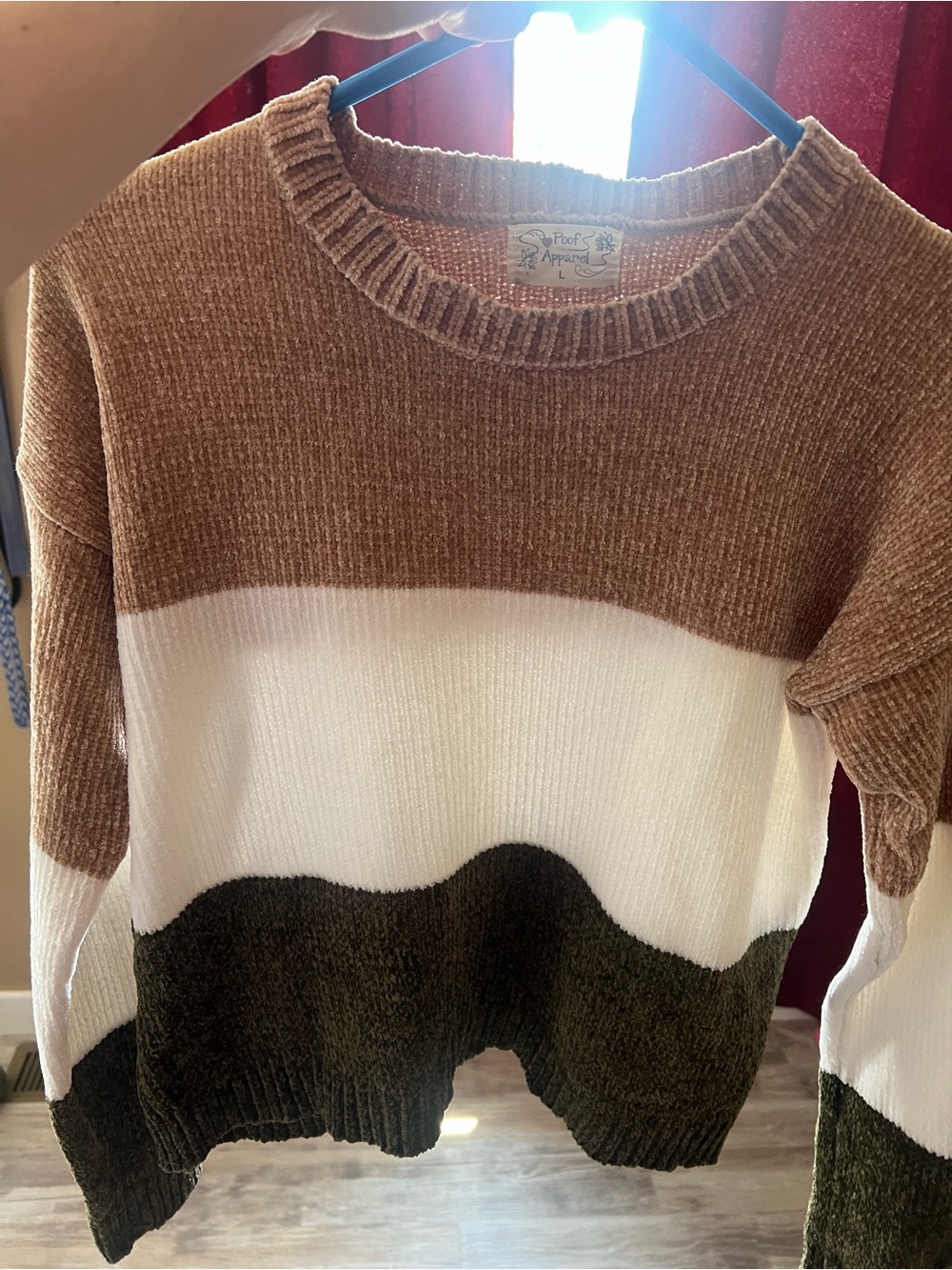 Poof! Brown, White & Olive Colorblock Crewneck Sweater